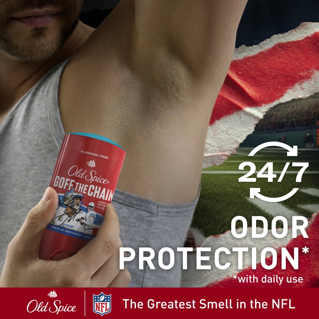 Old Spice Men's Aluminum Free Deodorant, NFL Collection, Goff the Chain, Driftwood + Drive, 3oz