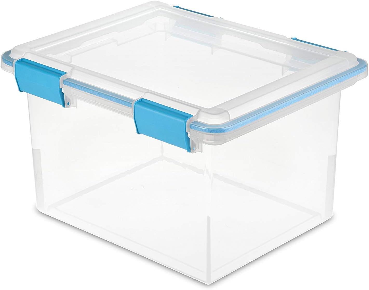 (2 pack) Sterilite Gasket Box, 32 Quart Clear Weather-Resistant Plastic File Storage Bin with Gasket Seal and Latch Lid, Blue