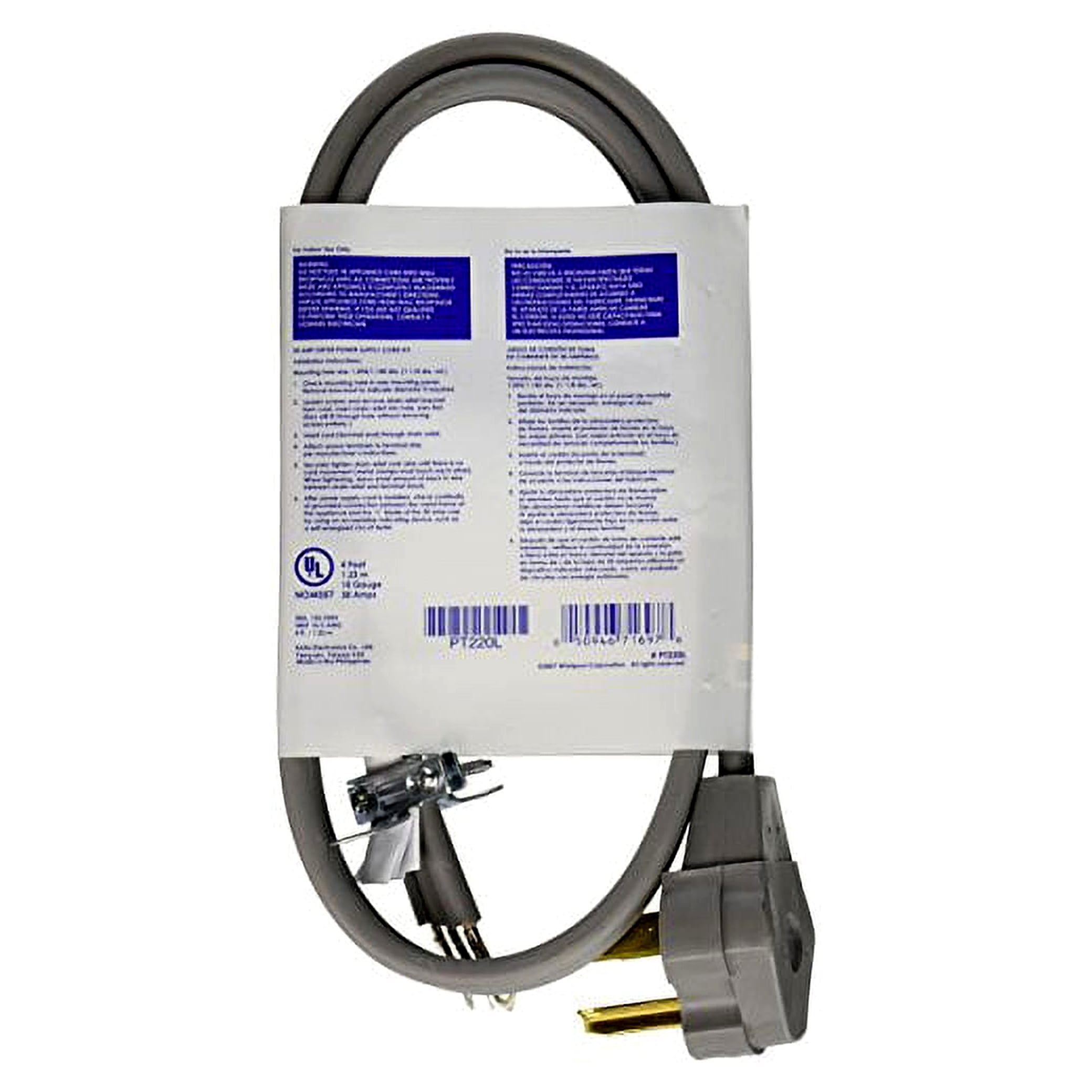 Whirlpool 3 Wire Dryer Cord, 30 Amp, 4 Ft.