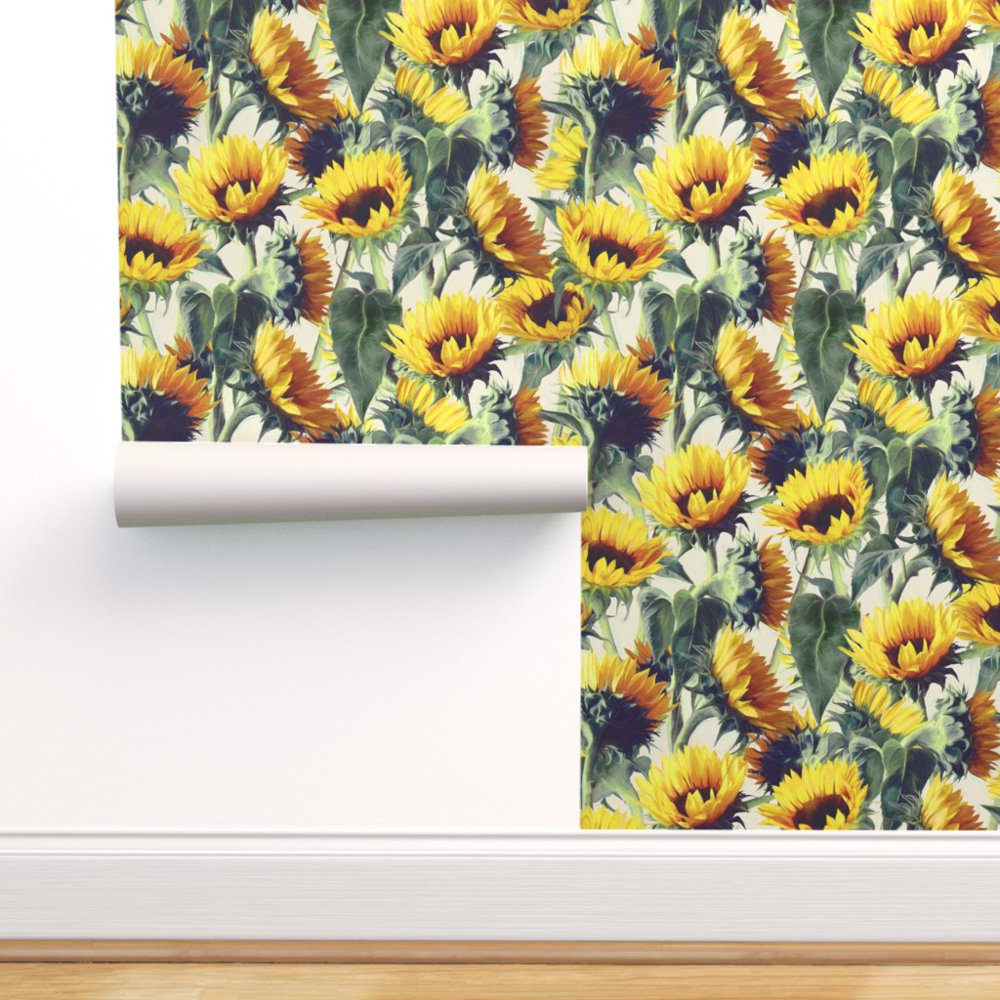 Peel-and-Stick Removable Wallpaper Summer Sunflower Garden Floral