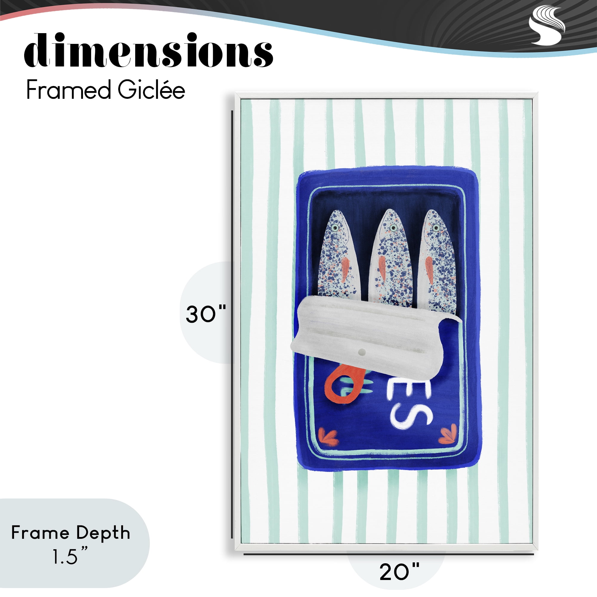 Stupell Industries Blue Sardines on Stripes White Framed Giclee Art, design by Metka Hiti