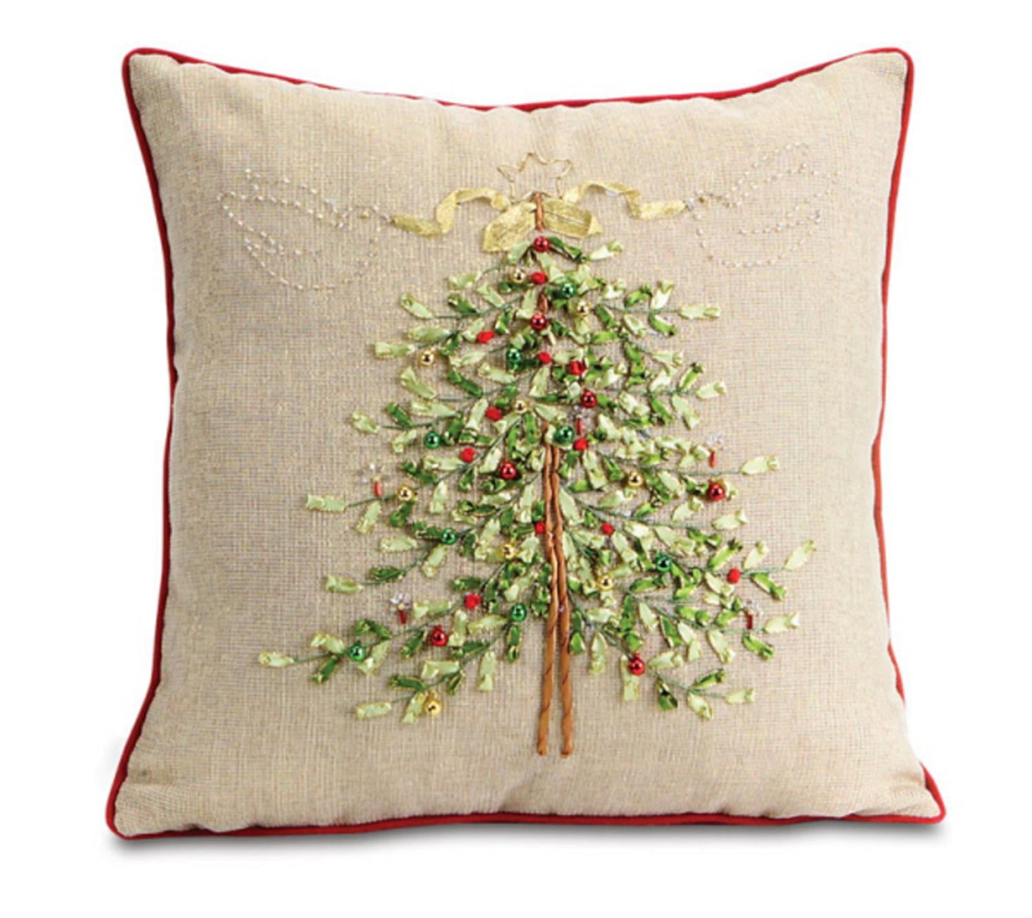 Set of 2 dark beige christmas pillows with red trim and embroidered Set of 2 dark beige christmas pillows with red trim and embroidered