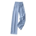 thumbnail image 5 of felwors Women's Linen Cotton Flare Pants – Wide Leg Drawstring Waist Lounge Pants, Breathable Summer Bottoms for Casual Wear, Beach, Travel, and Everyday Comfort (Light Blue, XXL), 5 of 5