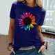 thumbnail image 2 of Gibobby Camisas De Vestir Camiseta informal con estampado de flores para mujer, camiseta de manga corta con cuello redondo, camiseta elegante holgada, blusa, Top（Azul， S), 2 of 5
