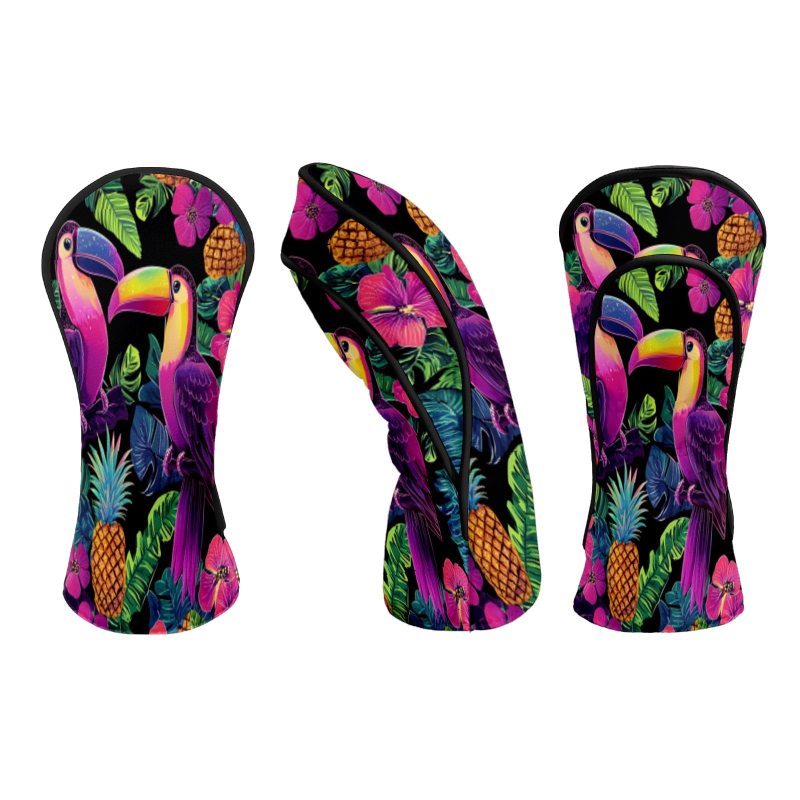 Golf Head Covers for Woods and Driver Waterproof Leather Golf Club Head Covers for Women Men Golf Driver Fairway Wood Headcover Toucan & Pineapple Jungle Design