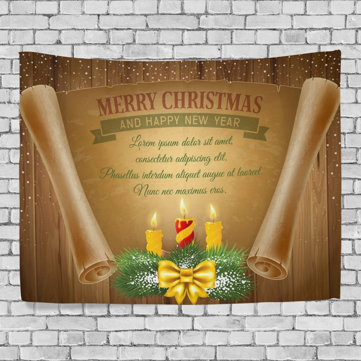 POPCreation Merry Christmas Wall Tapestry Xmas Scroll Golden Candle Home Decor Tapestry Wall 