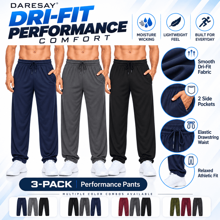 Daresay Men's Dri-Fit Athletic Pants, 3-Pack photo 6
