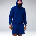 thumbnail image 6 of 2 Piece Sweatsuits for Men Outfits Sets Loose Plain Hoodie and Shorts Sportswear Casual Fall Sweat Suit (XXS, Blue), 6 of 6