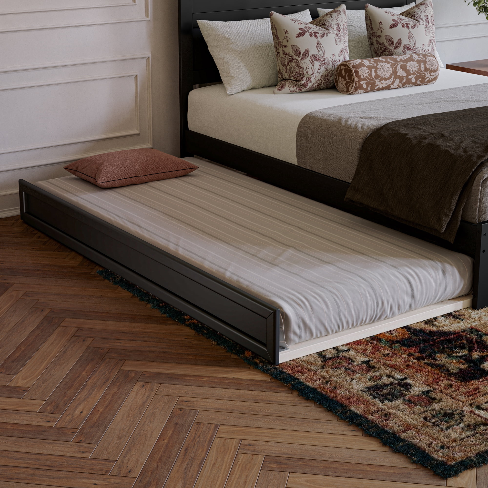 AFI Aveline King Platform Bed with Matching Footboard & Twin XL Trundle, Black