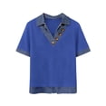thumbnail image 4 of BLVB Hauts à Col pour Femmes Chic Décontracté Manches Courtes Chemises à Col en V Blouses en Denim Patchwork Chandail Vêtements d'Été, 4 of 7