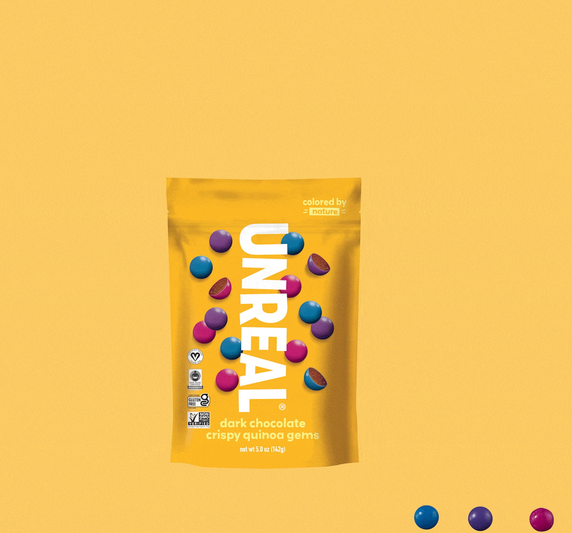 UNREAL Dark Chocolate & Crispy Quinoa Gems | Certified Vegan Fair Trade, Non-GMO | Made with Gluten Free Ingredients and Colors from Nature | No Sugar Alcohols or Soy | 6 Bags