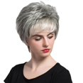 thumbnail image 3 of kusrkot Cheveux Humains Courts Superposés pour Femmes 12 Pouces Résistant à la Chaleur Gris Blanc, 3 of 9