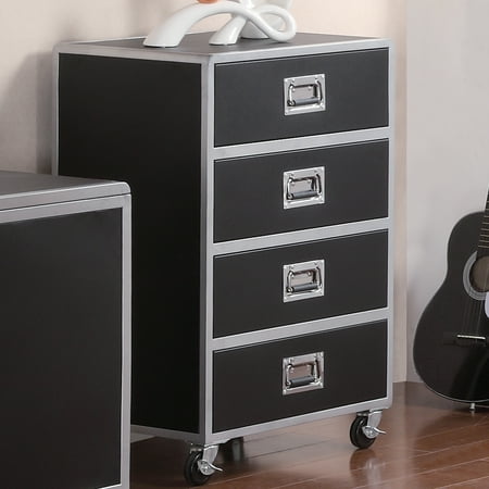 Coaster Company LeClair 4 Drawer Chest, Black/Silver Metal