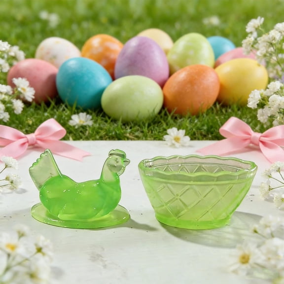 Rooster Decor Glass Candy Dish with Lid - Vintage Hen on Nest Style Large Snack Bowl, Colorful Pedestal Sweets & Cookie Jar for Home, Kitchen, Office Tabletop Decor(Green)