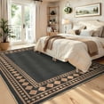 thumbnail image 3 of HIWEAVER Black/Brown 5' x 7' Modern Geometric Easy Jute Area Rug for Living Room Washable Bordered Diamond Print Indoor Outdoor Carpet Non-Slip Stain-Resistant Kitchen Throw Mat Patio Rug Decor, 3 of 7
