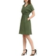 thumbnail image 5 of INSPIRE CHIC Women's Wear to Work Notched Lapel V Neck Elastic Waist Shirt Dress with Pockets XS Army Green, 5 of 7