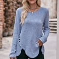thumbnail image 2 of yoeyez Long Sleeve Shirts for Women Lightweight Knitted Fall Tunic Tops Crew Neck Hem Slit Pullover Basic Sweaters for Women 2024 Light Blue XL, 2 of 5
