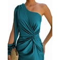 thumbnail image 1 of Vestido de Cóctel para Mujer, con un Solo Hombro, Larga y Abertura Alta, para Fiesta de Boda Azul Pavo Real L, 1 of 8