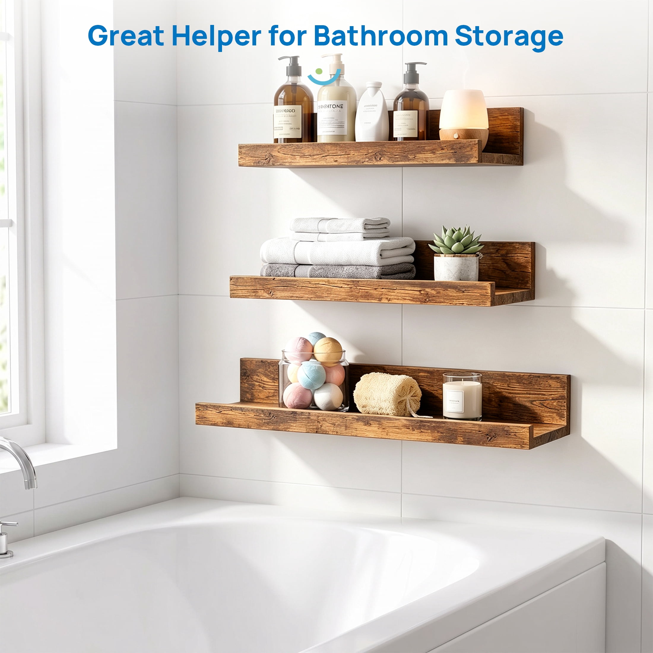 Floating Shelves, Sindcom Home Wood Shelf Wall Mounted, Set of 5, Multiple Sizes, Brown