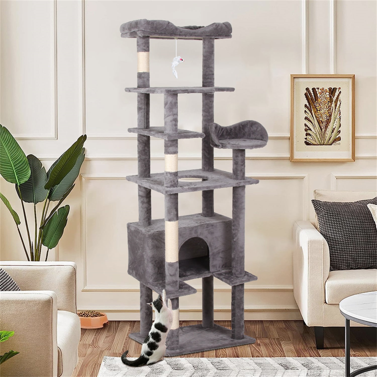 Pefilos 71" Multi-Level Cat Tree Tower for Indoor Cats, Cat Condo for Large Cats with Sisal-Covered Scratching Posts, Gray Pefilos 71" Multi-Level Cat Tree Tower for Indoor Cats, Cat Condo for Large Cats with Sisal-Covered Scratching Posts, Gray