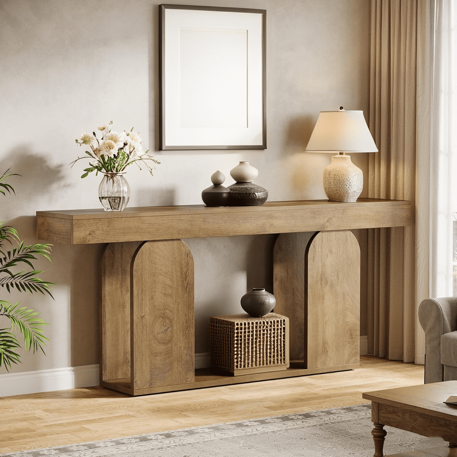 Tribesigns 70.9-Inch Extra Long Farmhouse Console Table, 2-Tier Wooden Entryway Console with Storage Shelf for Hallway, Living Room, Entrance
