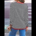 thumbnail image 4 of Suéter de Punto Suave A Rayas para Mujer, Camisa Holgada con Bolsillo en el Pecho. Rojo Naranja L, 4 of 5