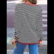 thumbnail image 4 of Suéter de Punto Suave A Rayas para Mujer, Camisa Holgada con Bolsillo en el Pecho. Rojo Naranja L, 4 of 5