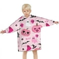 thumbnail image 3 of Halloween Pink Spooky Hearts and Ghosts Blanket Hoodies for Kids 6-13YR Oversize Wearable Blanket Hoodies for Boys Girls Teens, 3 of 7