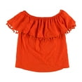 thumbnail image 2 of I.N.C Womens Tassle-trim Off the Shoulder Blouse, Orange, Medium, 2 of 2