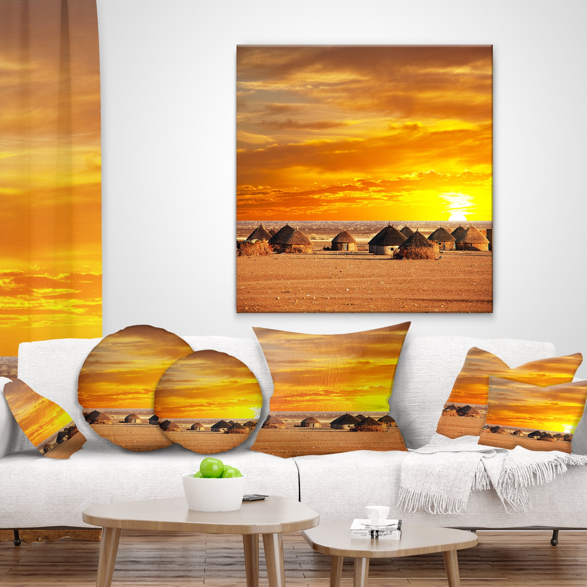 Designart Colorful African Village Huts View - Landscape Printed Throw Pillow - 16x16