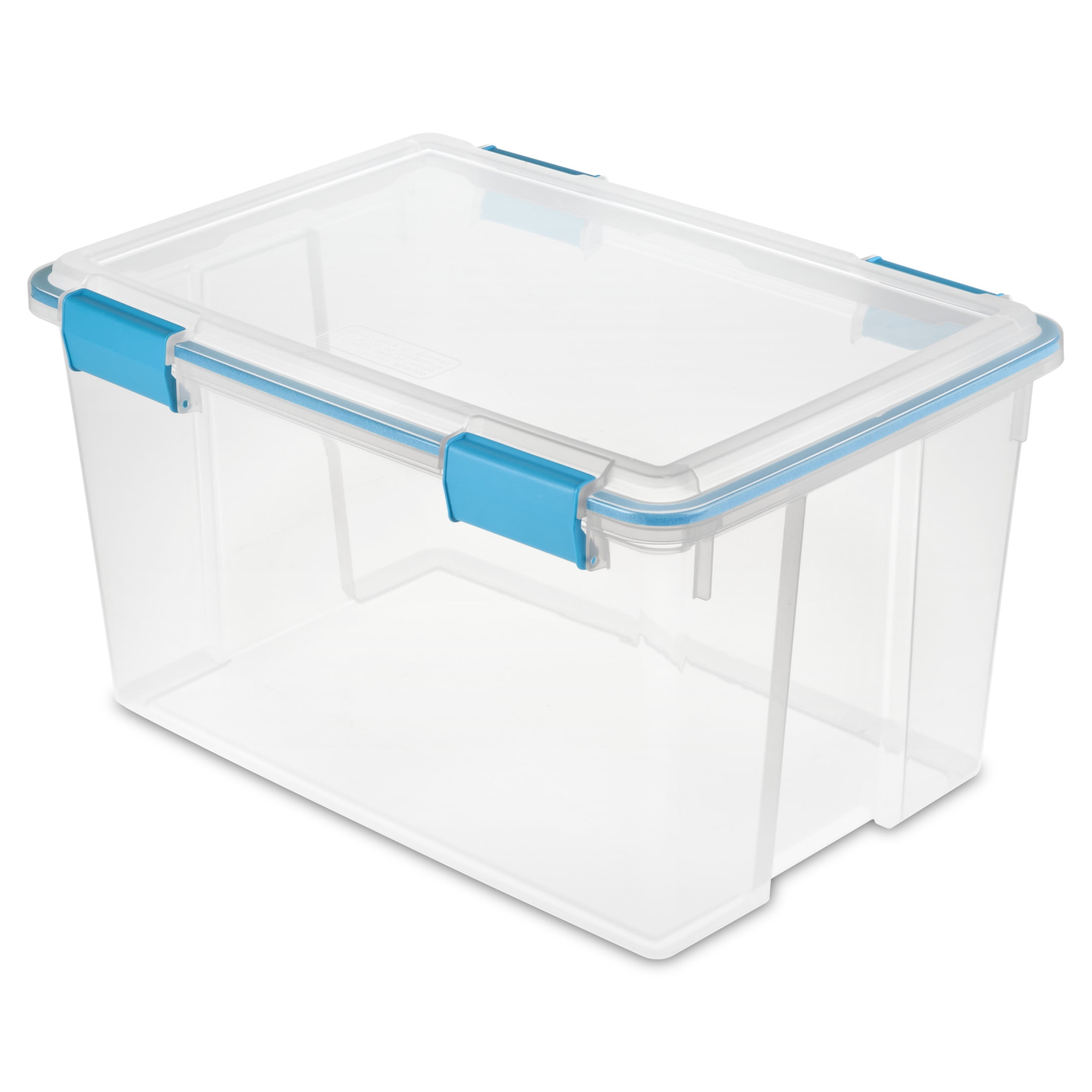 (2 pack) Sterilite Gasket Box, 54 Quart Clear Weather-Resistant Plastic Storage Bin with Gasket Seal and Latch Lid, Blue