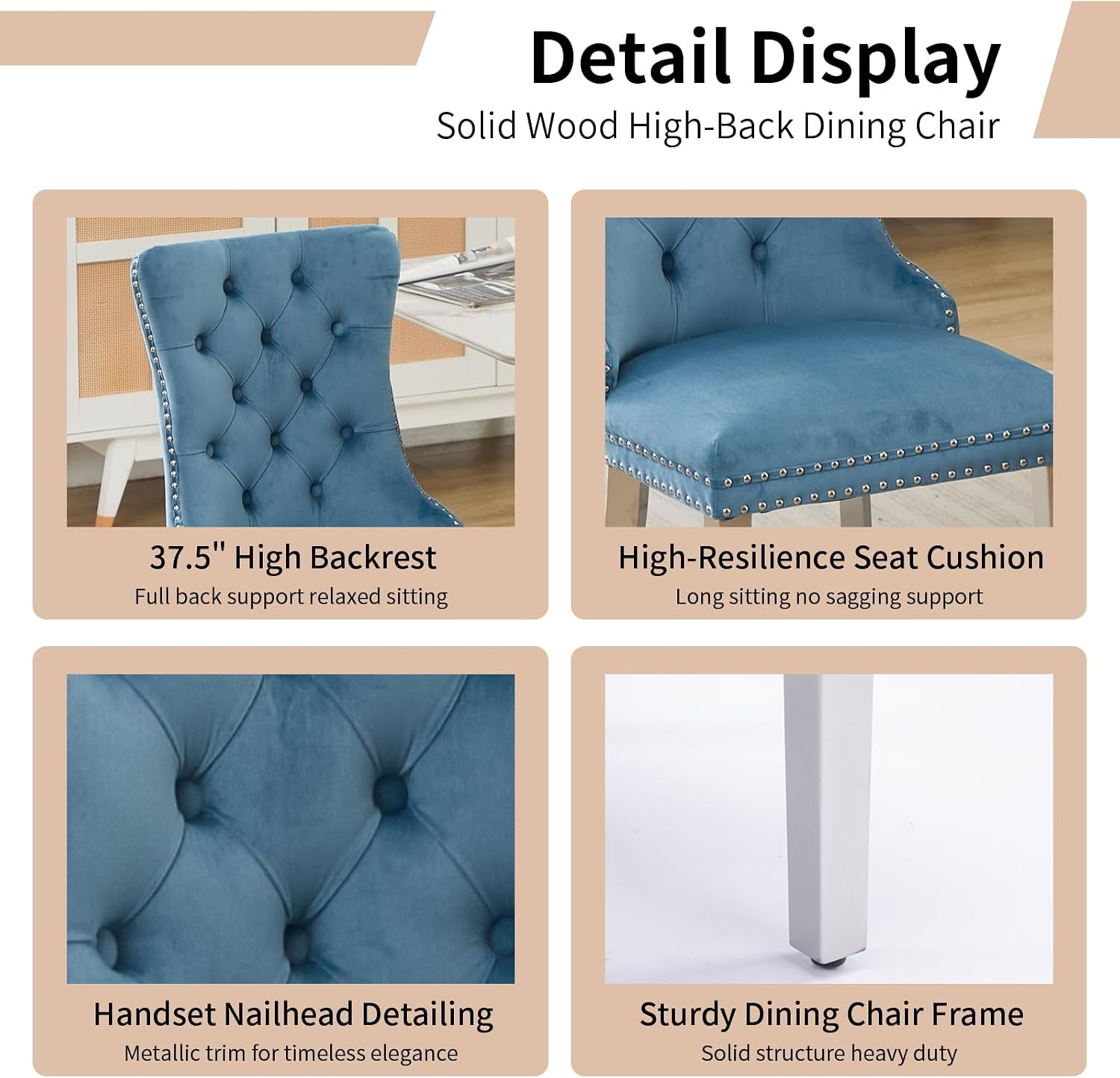 Collection Tufted Velvet Dining Chair, Nailhead Trim, Solid Wood Legs, Set of 2