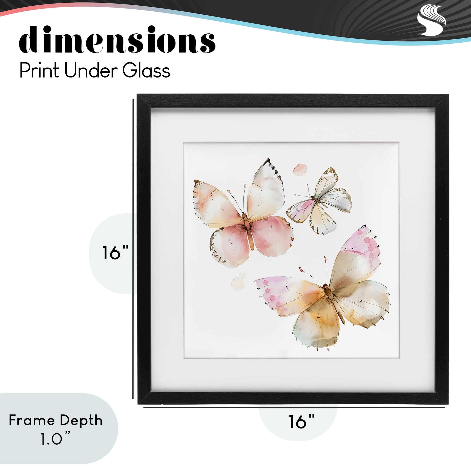 Stupell Industries Pink Watercolor Butterfly Trio Black Framed Print Under Glass, design by Creative Studio