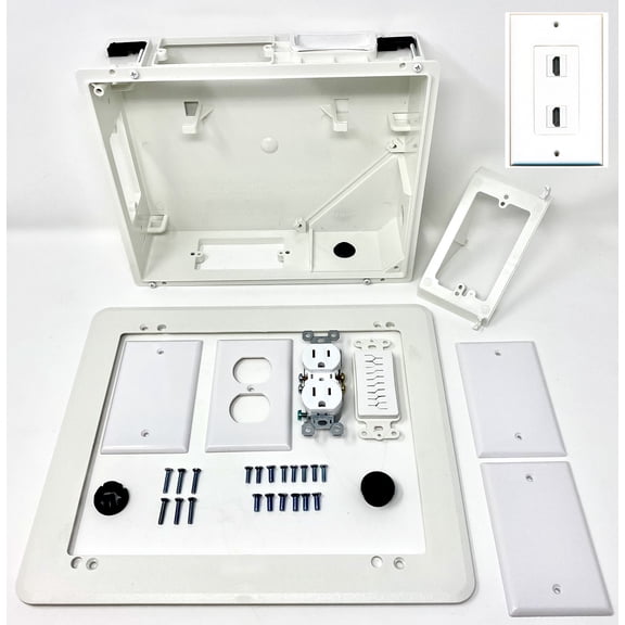 RiteAV Recessed Television Box with 2 Port HDMI Wall Plate- Conceals Power and Low Voltage Cabling Behind The Wall - White