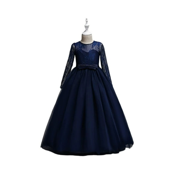 Long Sleeve Lace Tulle Flower Girl Dress Formal Princess Gown for Wedding Party Birthday Performance