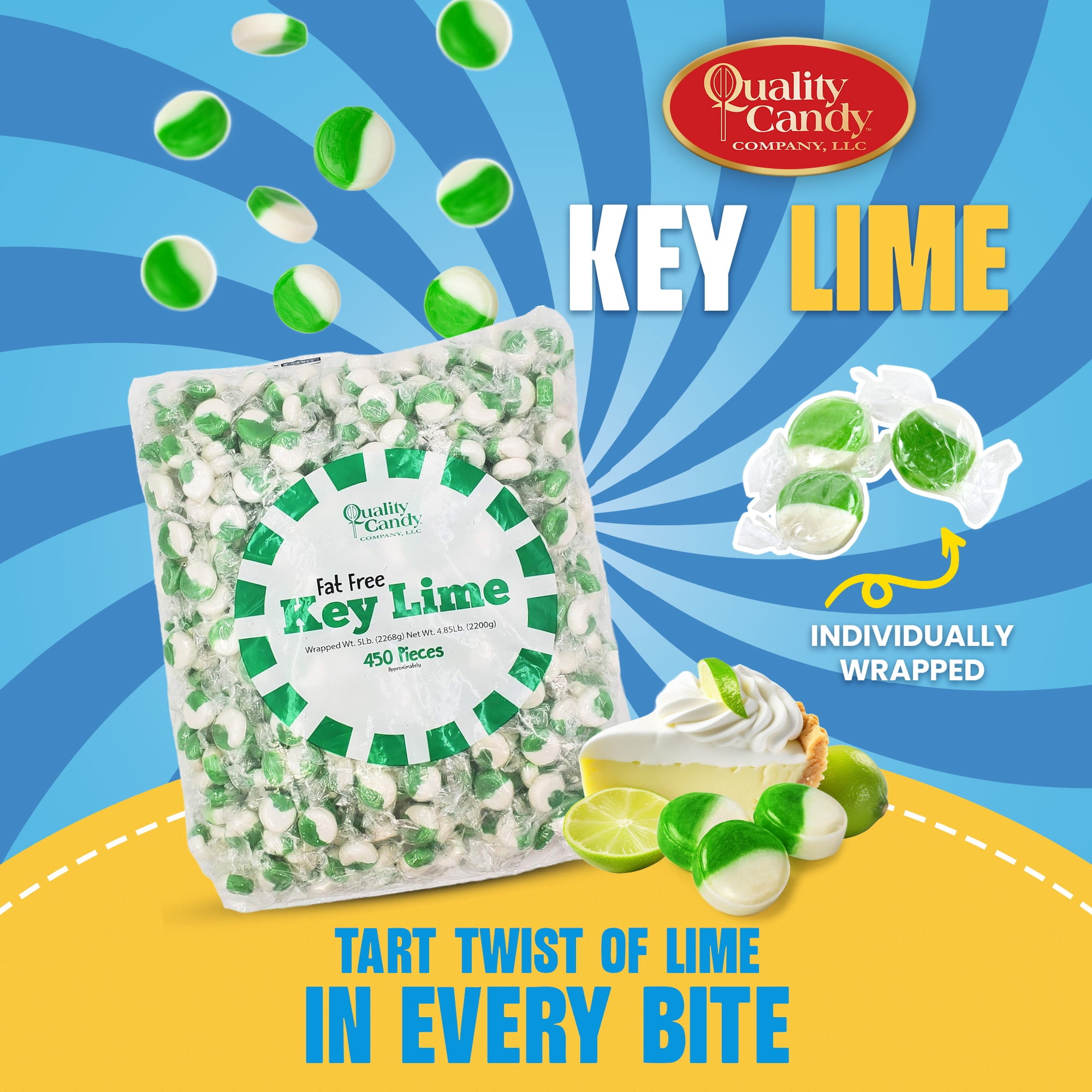 Quality Candy Company Key Lime Discs – Sweet & Tangy Green Hard Candy Made with Real Lime Flavor – Individually Wrapped for Restaurants, Parties & Everyday Treats, 5 LB Bulk Bag