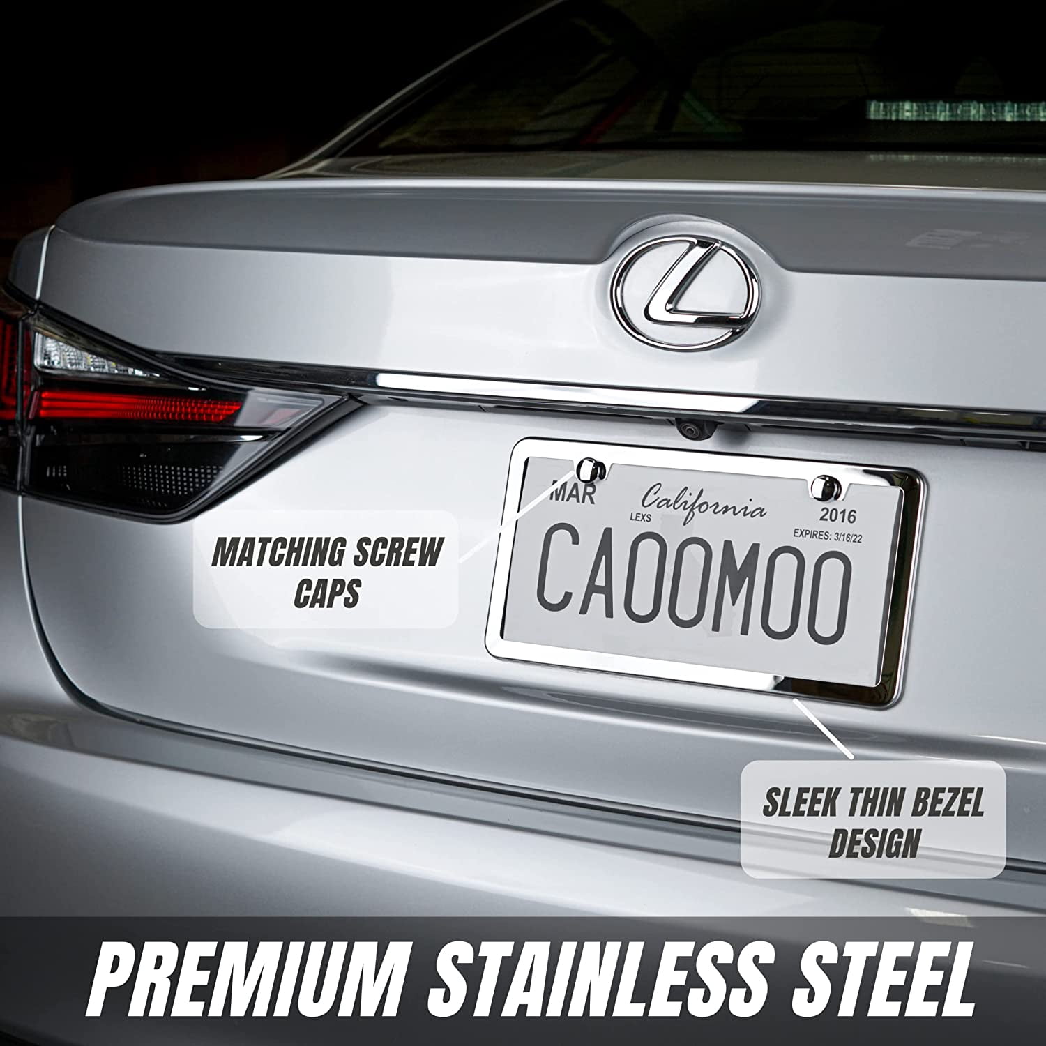 License Plate Frame,Chrome License Plate Frames, Universal Car License Plate Covers. Rust-Proof, Weather-Proof Silver Stainless Steel License Plate Holder 2PCS