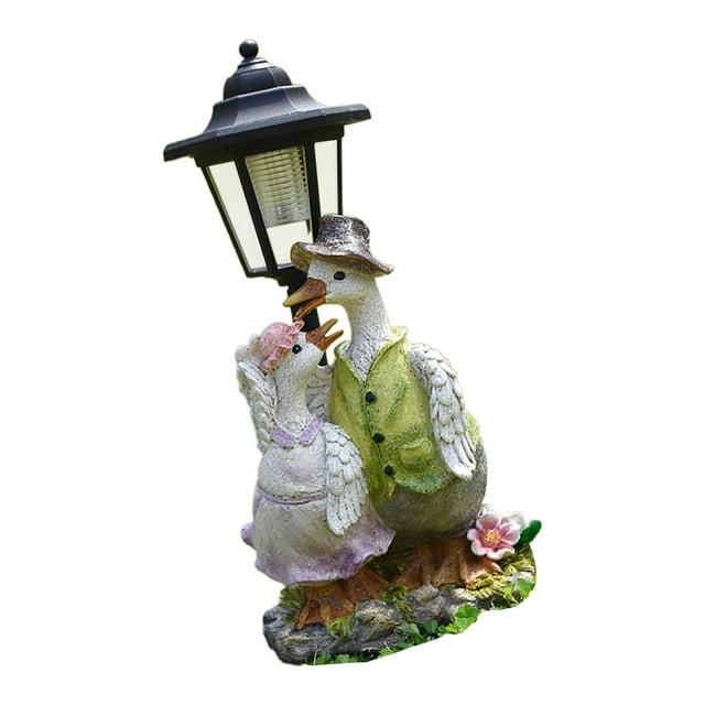 S SERENABLE Garden Statue Solar Post Lamp Lawn Ornament for Spring Summer Decor Lifelike Duck