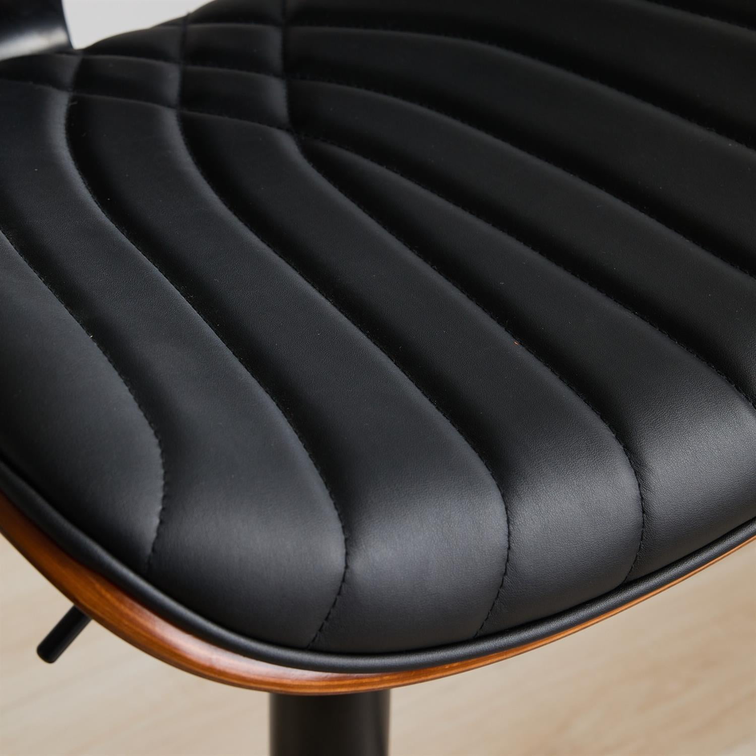 Demi Bonn 46" Adjustable Counter Height Walnut Bentwood Bar Stool Set of 2 with 360° Swivel, Black Leather Upholstery for Kitchen, Dining Room, Black