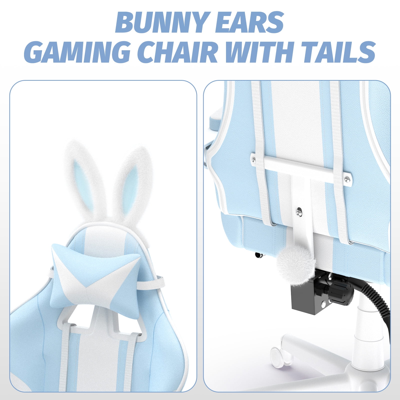 SOONTRANS Blue Gaming Chair, High Back Gamer Chair with Footrest, Reclining Adjustable Game Office Chairs Massage Pillows for Girl  Gift Present