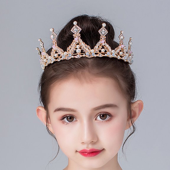 CIMAXIC Golden Rhinestone Performance Crown for Girls Ideal for Birthday Parties Comfortable Fit and Stylish Design
