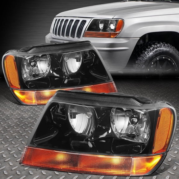 NUVISION for 99-04 Jeep Grand Cherokee WJ Black Housing Amber Corner Headlight Headlamps