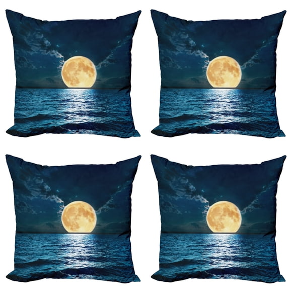Ambesonne Ocean Throw Pillow Cover 4 Pack, Magic Super Moon Design, 16", Yellow Navy
