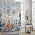thumbnail image 4 of Oceans Marine Life Shower Curtains for Bathroom, Orange Blue Jellyfish Starfish Retro Wooden Washable Fabric Shower Curtain with Hooks Waterproof Bathroom Decor Sets, 72 x 84 Inches, 4 of 9