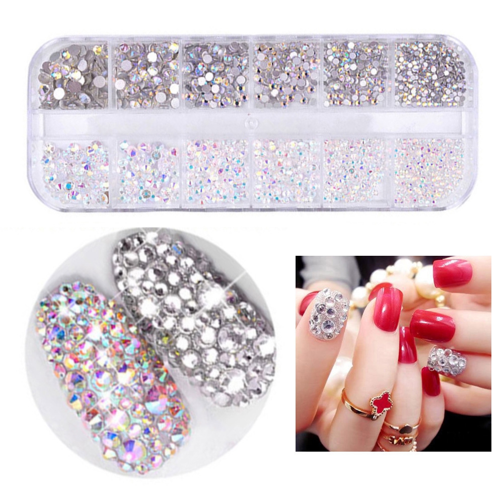 1440Pcs 12-Grid Rhinestone Colorful Glitter Sticker Nail Sequin DIY ...