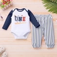 thumbnail image 2 of OBEEII 1st Birthday Boys Outfits Long Sleeve Printed Romper and Striped Pants Set 1 Years Old Birthday Casual Clothes, 2 of 9