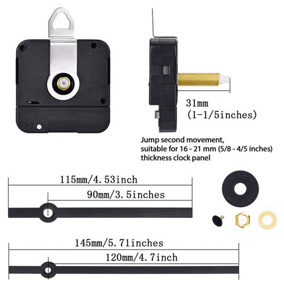 15Pcs Long Shaft Quartz Clock Movement Mechanism with 15 Pairs Hands and Numerals Kit DIY Clock Parts Replacement 31mm