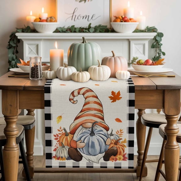 Fall Gnome Table Runner, Autumn Thanksgiving Kitchen Dining Table Decoration for Home Party Decor 13x48 Inches