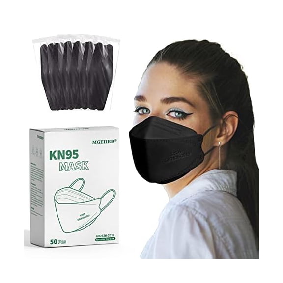 KN95 Face Masks for Adults 50 Pcs, Individually Wrapped, 5-Ply Black Disposable Face Mask Against PM 2.5 Smoke & Dust, Filtration Efficiency 95%