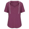 thumbnail image 4 of Npasoilc Plus Size Short Sleeves for Women V-Neck Drawstring Summer Hoodie Casual Loose Blouse Sweatshirt Pullover, 4 of 6